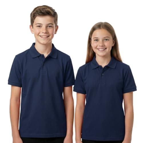 Image of IMFFA Navy Pack of 2 Kids Boys and Girls School Uniform Polo Plain Short Sleeve Tops Shirts Outdoor Gym Sports Wear (Navy 5-6 Years)