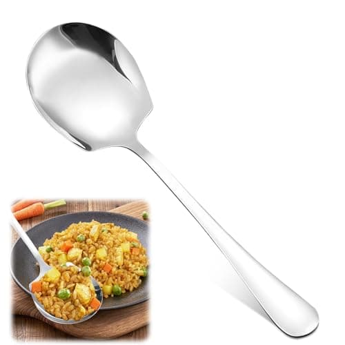 Image of Serving Spoons Large, Stainless Steel Serving Spoon Silver Long Handle Soup Spoons Cooking Tablespoons Salad Table Spoons for Serving Kitchen Cooking Buffets Dinner Parties Family Meals