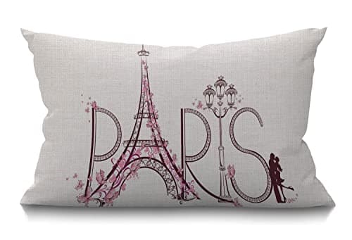 Image of BGBDEIA Eiffel Tower Cushion Cover Paris Eiffel Tower with Love Cotton Linen Decorative Rectangular Throw Pillow Cover Pillowcase for Sofa and Bed Couch 30 x 50 cm 12"X20"