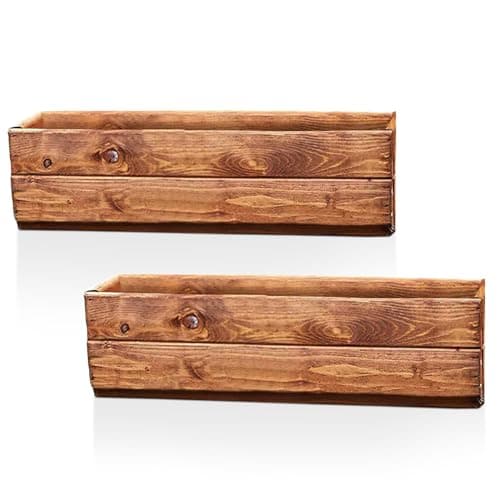 Image of Hortico Set of 2 Wooden Garden Planters | Window Box | Decking Planters | Rectangular Plant Pots Outdoor | Fully Assembled H15 L51 W18 cm, 14.5L, Made in the UK