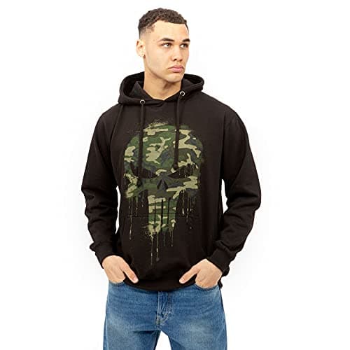 Image of Marvel Men's Punisher Skull Camo Hooded Sweatshirt, Black, L UK
