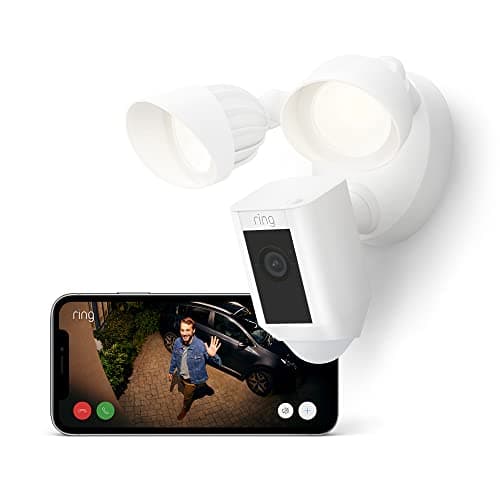 Image of Ring Floodlight Cam Wired Plus | Outdoor Security Camera 1080p HD Video, LED Floodlights, Siren, Wifi, Hardwired | alternative to CCTV system | 30-day free trial of Ring Subscription | White