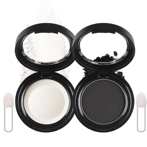 Image of White and Black Eyeshadow Single, 2 Pcs Shimmer White and Matte Black Eye Shadow, Make-Up Pressed Fine Powder Palette, High Pigment Long-lasting Sweatproof Eye Shadow With Mirror And Brush For Women