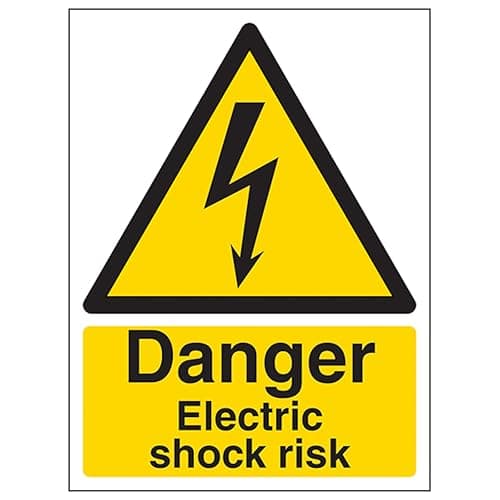 Image of V Safety Danger Electric Shock Risk - Portrait 210 x 297 mm (A4) - 2mm Rigid Plastic Safety Sign