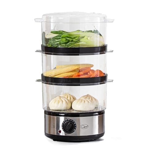Image of Quest 35220 3 Tier Electric Food Steamer / 7.2L / 3 Stackable Cooking Baskets & Rice Bowl/Healthy Cooking Of Vegetables, Meats & Fish / 60 Minute Timer Function/Energy Efficient Healty Eating