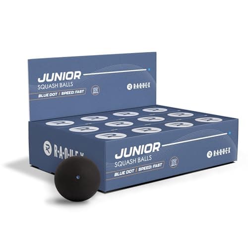 Image of Raquex Squash Balls (3, 6 or 12 Balls) - 4x Speed Options: Elite Double Yellow Dot, Intermediate Yellow, Beginner Red, Junior Blue (Blue Dot, 12 Balls)