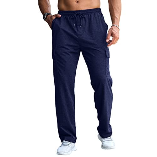 Image of Mens Cargo Joggers Trousers Casual Elasticated Waist Tracksuit Bottoms for Men Navy XL