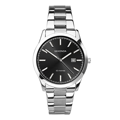 Image of Sekonda Men's Classic Stainless Steel Bracelet Watch with Black Dial 1944