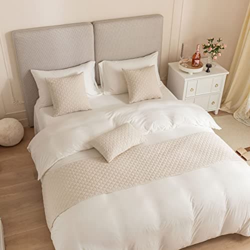 Image of Guest Ruyunlai Bed Runner Beige 210 x 45cm for 1.5m Bed 1pc - Matching Cushion Covers Sold Separately - Hotel Grade no Fading Soft Scarf - Bedroom Guesthouse Bedding Protection