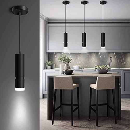 Image of OKELI Black Pendant Light, Hanging Lights with Adjustable Light Focus, Pendant Lights for Kitchen Island, Bar, Contains Light Sources, 20W, 4000K, 8.6inch/21.8cm, 1Pack