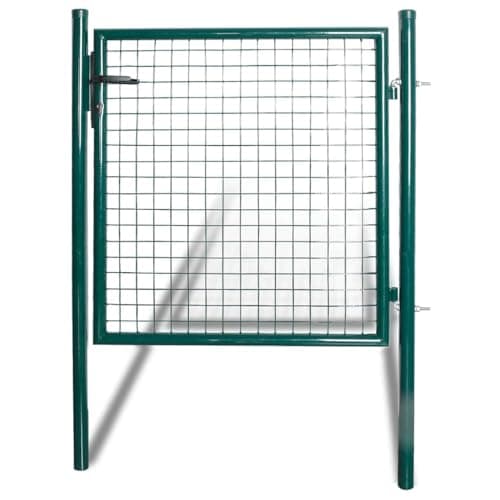Image of vidaXL Single Door Fence Gate - Powder-Coated Steel, with Lock and Three Keys, Dark Green