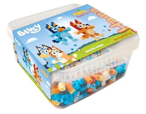 Image of Hama Maxi Beads Bluey Craft Box – 900 Iron-On Fuse Beads, Large Pegboard, Design Sheet, String & Ironing Paper – Arts & Crafts Kit for Kids Ages 3+