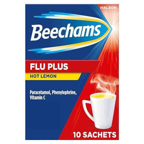 Image of Beechams Flu Plus Hot Drink Sachets, Cold & Flu Medicine for adults, with Paracetamol, Lemon flavoured, 10s