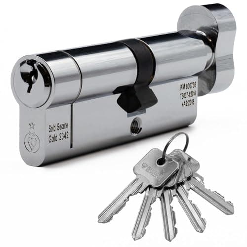 Image of Euro Cylinder Door Lock Thumb Turn Chrome - BSI TS007 Sold Secure Gold Anti-Snap - Includes 5 Keys 45T/50