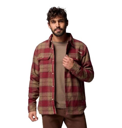 Image of Columbia Men's Saddle Point Warm Lined Flannel Fleece Jacket, Red Jasper Iron Sight Buffalo, XXL
