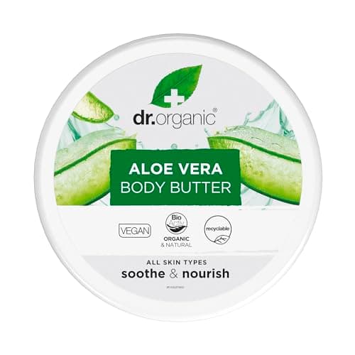 Image of Dr Organic Aloe Vera Body Butter, Soothing, Moisturising, All Skin Types, Natural, Vegan, Cruelty-Free, Paraben & SLS-Free, Organic, 200ml, Packaging may vary