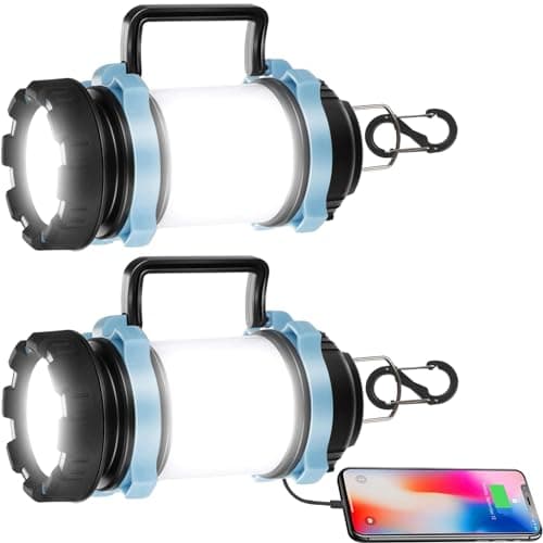 Image of 2 Pack Camping Lights,Rechargeable LED Torch,1000 Lumen Outdoor Spotlight Searchlight, High Power Camping Lantern for Tents, Hiking, Fishing, Power Cut, Emergency