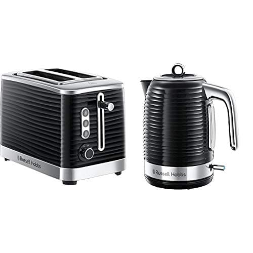 Image of Russell Hobbs 24371 Inspire High Gloss Plastic Two Slice Toaster, Black with Kettle
