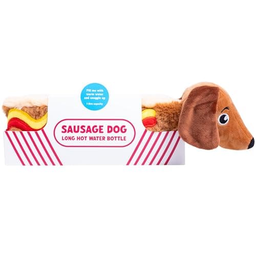 Image of Fizz Creations Sausage Dog Long Hot Water Bottle – 55 cm Plush Dachshund Novelty Hot Dog Design, Removable Rubber Bottle. for Dog Lovers, Cramps & Cold Nights. Warm Hug Companion.