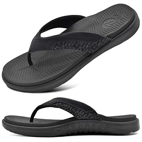 Image of ONCAI Mens Flip Flops,Comfort Orthotic Beach Sport Athletic Soft Arch Support Thong Sandals with Yoga Foam Black Size 9