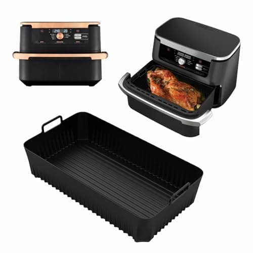 Image of Silicone Air Fryer Liners for Ninja Flex Drawer AF500UK, Large Air Fryer Liner for Ninja Foodi Flexdrawer 10.4L, AF500UK Accessories Air Fryer Liners 10.4 Litre Inserts (Black)