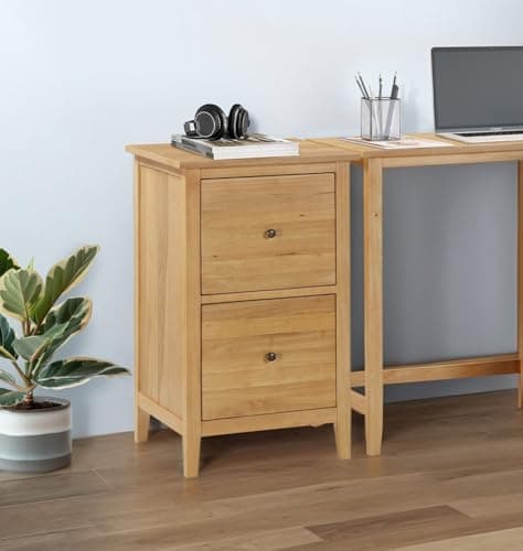 Image of Hallowood Furniture Aston Oak Filing Cabinet, Heavy-Duty 2 Deep Office Drawers, Compact Home Office Storage Cabinet Desk Drawers, Fully-Assembled Mobile Pedestal, Wooden Filing Cabinets for Home
