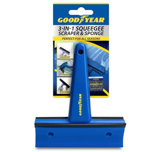 Image of Goodyear 3In1 Squeegee complete Windscreen Cleaning Solution Removes Condensation| Soft Grip| Extra Wide Blade Scraper| Removes Snow And Ice| Sponge, Squeegee| Strong And Ergonomic| Works To-50 Degree