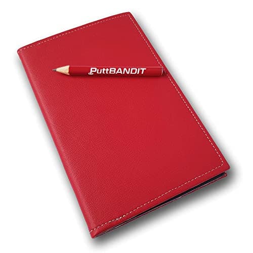 Image of PuttBANDIT Golf Scorecard Holder. Premium PU faux leather, Short golf pencil, Pencil holder loop, Card retainer strap, Spare card slot