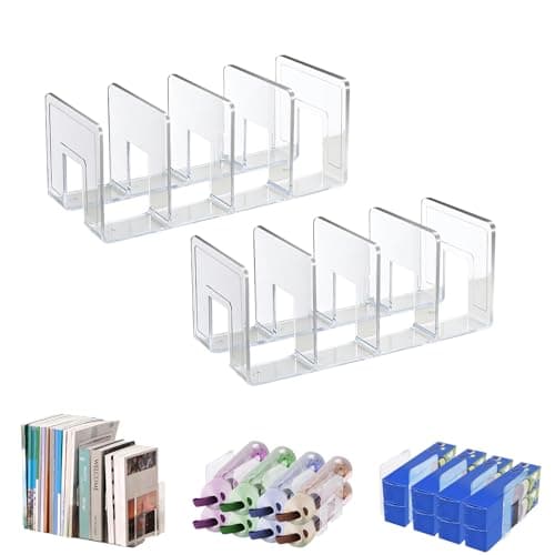 Image of Marte Vanci 4 Slots Acrylic Magazine Holder Desktop File Sorter Organiser Rack Bookshelf Lever Arch Filing Rack Clear Kitchen Wrap Organiser Handbag Cluthes Storage Divider 2 Pack