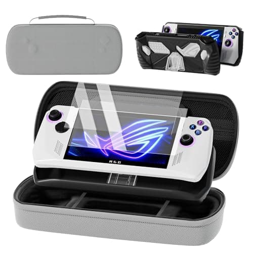 Image of QUAGGY Designed for Case for ASUS ROG Ally 2023, Large Carry Case Bag Perfect for Charger, with Soft Silicone Protective Cover und 2 Pack Screen Protector, Portable and Easy to Carry Grey Bag