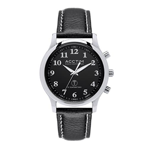 Image of Acctim 60053 'Oro' Silver Finish Metal Case Radio Controlled Mens Watch on Black Leather 'Lychee' Strap