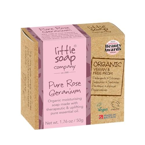 Image of Little Soap Company Organic Range - Pure Rose Geranium Mini Bar Soap (50gx1) | Eco Friendly, Vegan, Cruelty-Free, Natural, No SLS or Parabens | Plastic-Free Travel Toilettries | Gifts for her