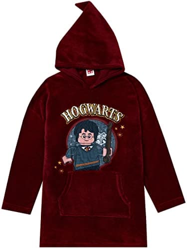 Image of LEGO Harry Potter Kids Blanket Hoodie Oversized Ultra Soft Fleece Hogwarts Print Burgundy Red One Size
