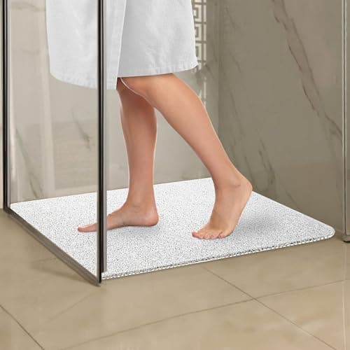 Image of Dikots 60 x 60 cm Square shower mat non slip anti mould - White Loofah style PVC Non slip shower mat for inside shower - Washable and Quick Drying anti slip shower shower tray mat for Wet Surfaces