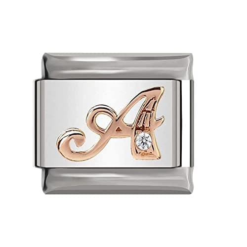 Image of Italian Charms Rose Gold Letter A-Z Charm Link fits all 9mm Bracelet - UK stock (Letter A)