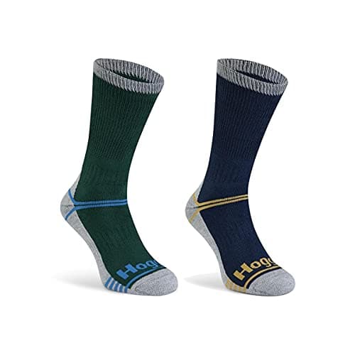 Image of Hoggs of Fife Field & Outdoor Coolmax Sock Twin Pack Green/Navy - 45% Cotton 35% Polyester 18% Nylon 2% Elastane, Elasticated ankle and arch support