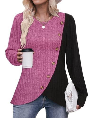 Image of Flikity Women's Jumpers, Long Sleeve Tops Women Crew Neck Tunic Sweater for Women UK Going Out Tops Ladies Jumpers Size 8-10 Fashion Spring Autumn Winter Clothes Pink S