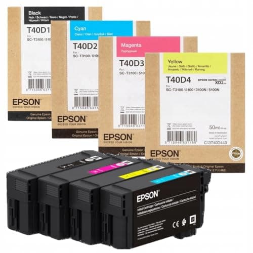Image of Epson XL Pack Original Ink Cartridges Multipack T40 T40D1 Black XL 80 ml + T40D2, T40D3, T40D4 XD2 Cyan, Magenta, Yellow XL 50 ml for SureColor SC-T2100 SC-T3100 SC-T5100
