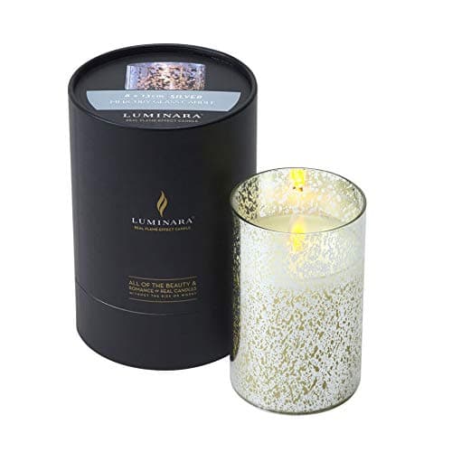 Image of Luminara GC0813111-04 LED Living Flame Silver Mercury Glass Cylinder Candle Remote Enabled 13cm x 8cm