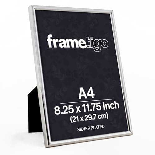 Image of Frametigo - Silver Plated Thin Edge Photo Frame, A4/8.25"x11.75" (21x29.7cm) Photo Size - Velvet Frame Backing & Stand - Real Glass Window - Tarnish-Resistant - Landscape or Portrait Orientation