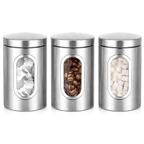Image of Innoteck 3-Piece Kitchen Canister Set, Stainless Steel Storage Jars with Secure Lids & Viewing Window, Ideal for Tea, Coffee, Sugar & Dry Foods – Silver