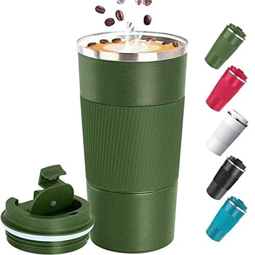 Image of Big seller Coffee Cup, Vacuum Reusable Leakproof Double Wall Coffee Cup, Insulation Stainless Steel Eco-Friendly Travel Office Mug for Hot Coffee Tea and Cold Drinks, 17oz/500ml, Green