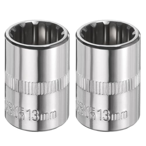 Image of sourcing map 2pcs 12 Points Socket 3/8" Drive 13mm Metric Shallow Impact Socket Cr-V Steel Chrome Plating Flip Sleeve Nut Driver Wrench for Home Auto Nuts Bolts Repair