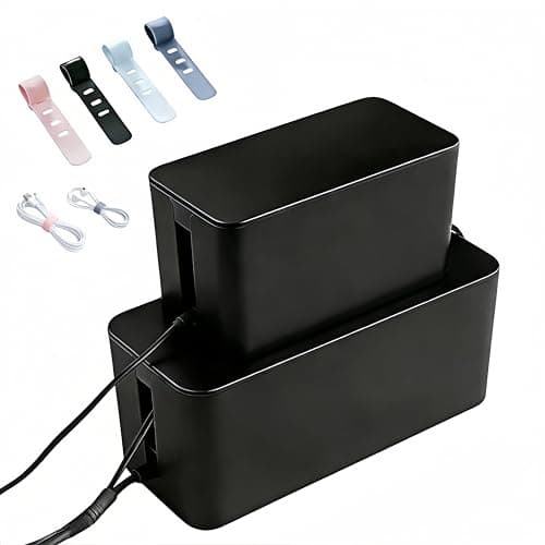 Image of 1Large+1Small Cable Organizer Set-2-Piece Home Office Desk Wire Management Storage Box,Cable Storage Box (Acryliclid lid/Black)