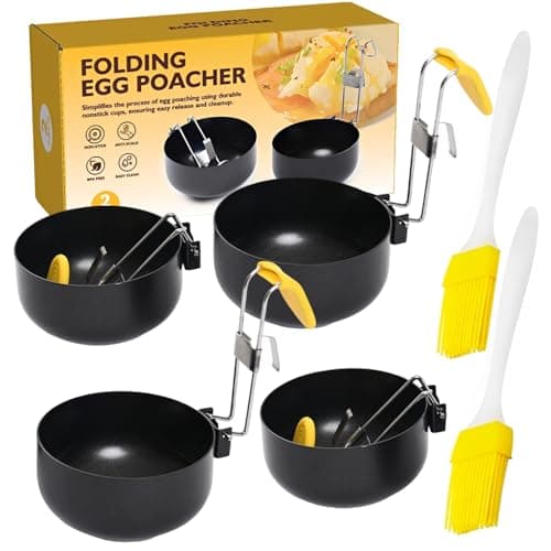 Image of 4 Pcs Egg Poacher Cups, Egg poacher Pan for 4 Eggs, Poached egg Pan for Induction Hob, Stainless Steel, Space-Saving Kitchen Storage, Quick Meal Preparation for Busy Professionals 