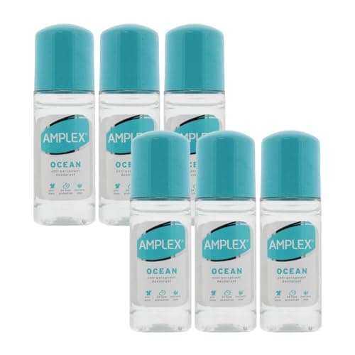 Image of Amplex Alcohol-Free Daily Anti-Perspirant Roll-On Deodorant Multi-Pack, Ocean Scent, Long-Lasting, Anti-Stain Formula, 6 x 50ml