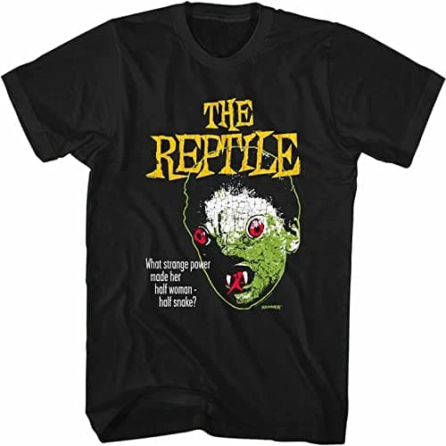 Image of Hammer Horror The Reptile Face-Front Print-Black Adult Short Sleeves Black Mens T Shirt Men Black 3XL