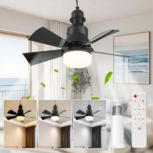 Image of Ceiling Fans with Lights, 30W E27 Ceiling Fan Lights with Remote Control, 3 Speeds & Stepless Dimmable 3000K-6500K, Timer and Ultra-Quiet, Smart Modern Fan Light for Bedroom, Living Room (Black)