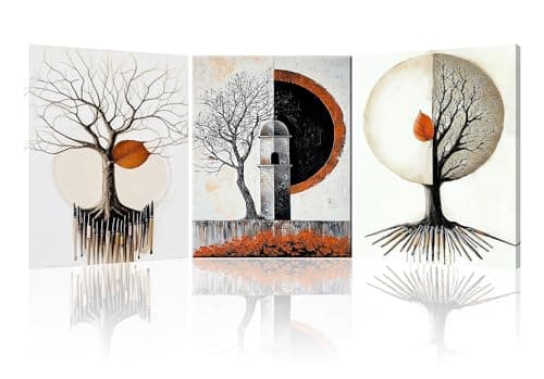 Image of PIY PAINTING 3 Pieces Framed Canvas Wall Art Tree of Life Abstract Canvas Pictures for Wall Natural Artwork Decorative Paintings Print Paintings for Bedroom Bathroom Office Home Decorations 12x16 inch