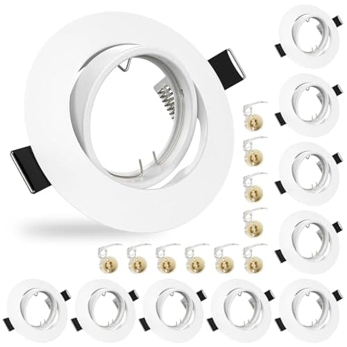 Image of Lumlog 10x GU10 Downlights for Ceiling Round Matt White Finish Metal Frame for Recessed Ceiling Lights 30° Tilt Swivel Spotlight Fittings 240V, Outer Diameter: 90mm, Cutout 68-85mm, No Bulbs